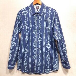 Panhandle Slim Mens L/S Pearl Snap Button Shirt Sz.L/Blue/Aztec Native Print